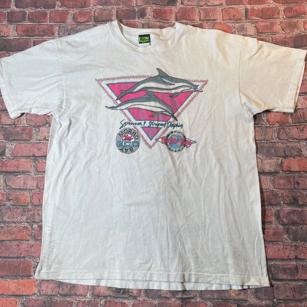 Vintage 90s Morro Bay Dolphins Single Stitch Tshirt XL Neon Colors